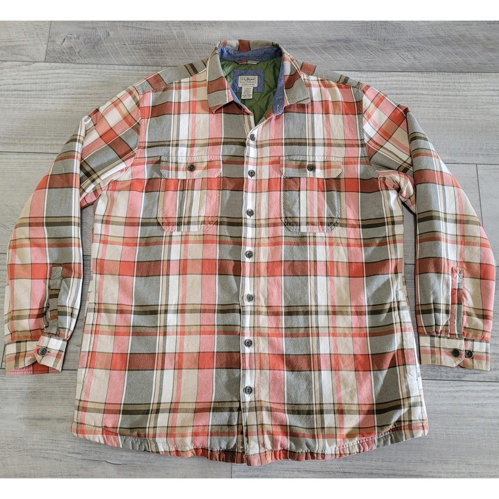 L.L. Bean Quilted Flannel Shirt Jacket Mens XL Tall Quilted Shacket PrimaLoft